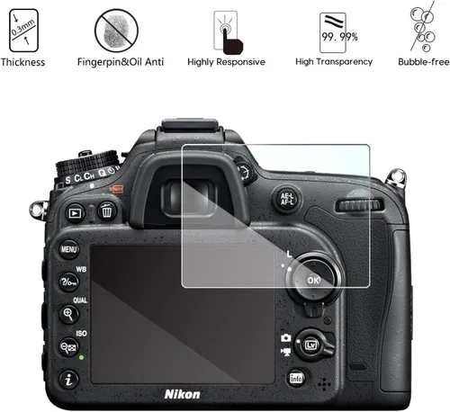 Vista 2 de Protector de pantalla de vidrio templado para Nikon D3500 D3400 D3300 D3200 D3100, AKWOX [0.012 in 2.5D alta definición 9H] cubierta protectora