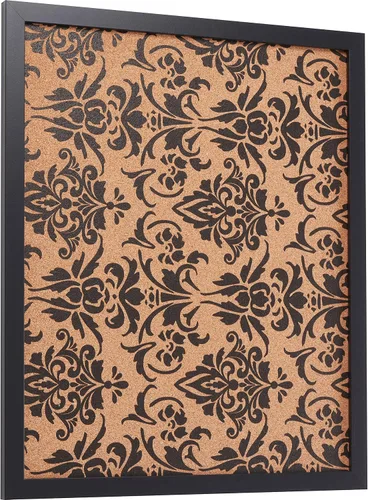 Vista 2 de Craig Frames Tablón de anuncios decorativo de corcho, 18.5 x 23 pulgadas, marco negro con patrón de flor de lis, juego de 2