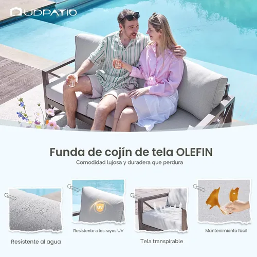Vista 6 de UDPATIO - Juego de muebles de aluminio para patio al aire libre, grano de madera sintética, 5 piezas, color beige