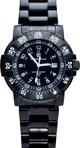 Vista 2 de Smith & Wesson Reloj Commander para hombre, Tritium H3, 20ATM, reloj militar táctico resistente, caja de titanio, bisel y correa, 1.693in, correa