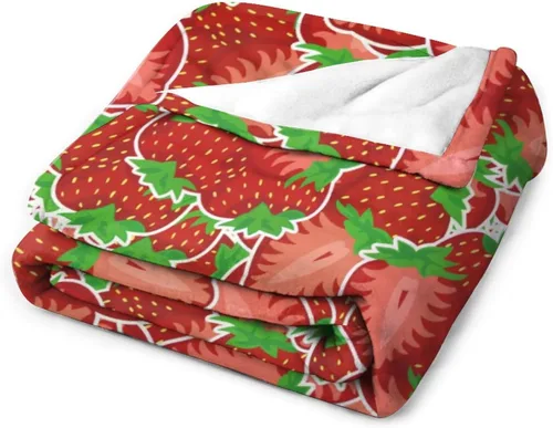 Vista 7 de Manta de fresa, 30 x 40 pulgadas, bonita manta de frutas para mujeres y niñas, suave y acogedora, mantas de franela para sofá, cama