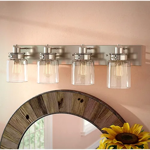 Vista 7 de Wood Grip Lámpara de tocador de baño - Iluminación interior de baño (níquel cepillado, 2 luces)
