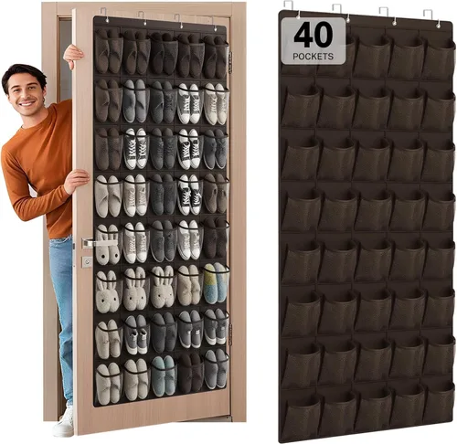 Vista 12 de Organizador de Zapatos para Colgar en la Puerta con 40 Bolsillos - Organizador Colgante de Zapatos de Malla Grande, Perchero para Almacenamiento