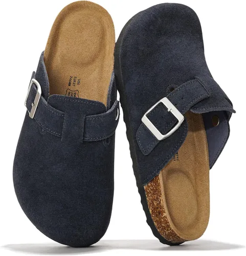 Vista 23 de Project Cloud Benton - Zuecos con plantilla de cuero genuino para mujer, pantuflas de espuma viscoelástica con soporte de arco, sandalias de moda