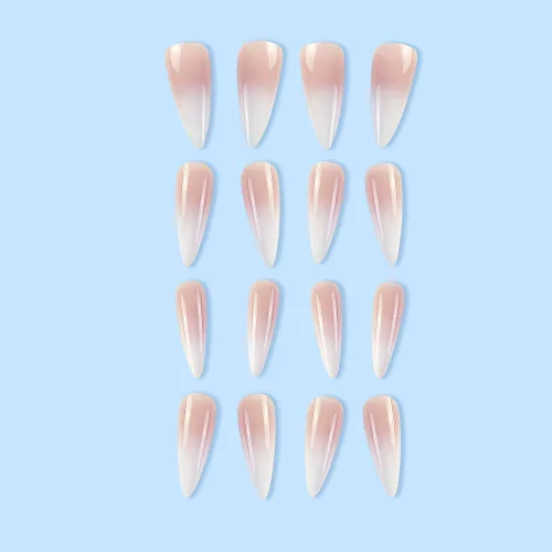 Vista 3 de Uñas postizas extralargas a presión con punta francesa de punta francesa degradada rosa a blanco, uñas postizas para mujeres y niñas, 24