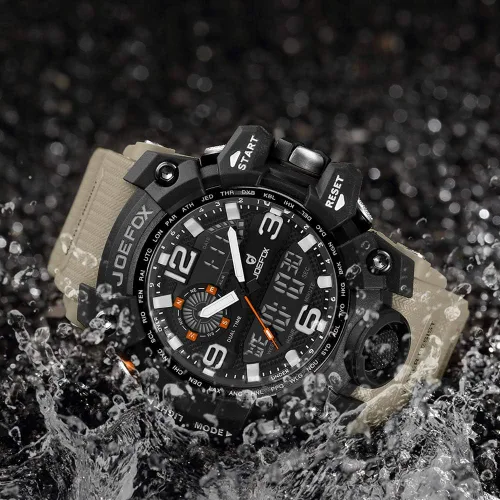 Vista 5 de JOEFOX Digital Men Wrist Watch, Military Tactical Waterproof Analog Quartz Watches for Men, Large Face Dual Display LED Watch, Sports Watches for