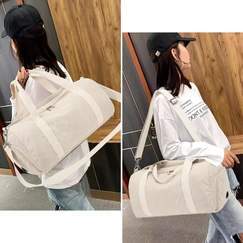 Vista 3 de Bolsa de lona para gimnasio, deportes, mujeres y niñas, bolsa de viaje de entrenamiento para fin de semana con compartimento para zapatos y bolsillo