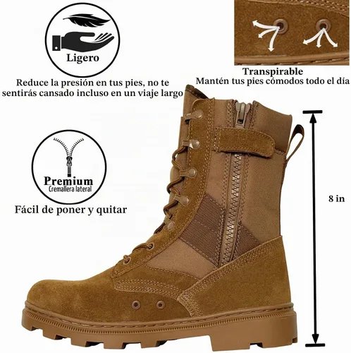 Vista 3 de Botas tácticas de 8 pulgadas para hombre, botas de combate ligeras y transpirables, botas uniformes sin rotura, botas de trabajo antideslizantes