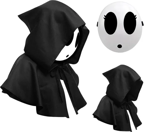 Vista 8 de Máscara de chico tímido con capa, 2 piezas, disfraz de anime de sueño blanco para Halloween, accesorios de accesorios de cosplay