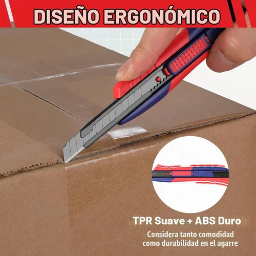 Vista 6 de WORKPRO Cuchillo utilitario de seguridad 2 en 1, hoja retráctil a presión, juego de cortador de caja de metal, cuchillos de afeitar Exacto