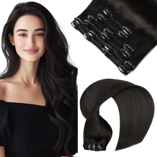 Vista 23 de VINBAO Extensiones de cabello humano con clip, balayage, color marrón ceniza a rubio caramelo, 14 pulgadas, 6 unidades, 3.53 onzas, 6