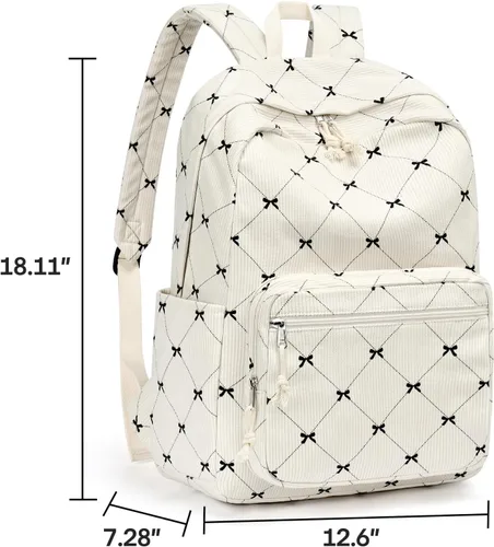 Vista 3 de mibasies Linda mochila escolar y de pana preppy para niñas Arco beige