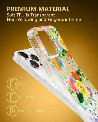 Vista 6 de SCORPIFY Funda para iPhone 14 Pro Max con diseño floral de rosas perforadas en el corazón rojo, bonita funda transparente para teléfono para mujeres