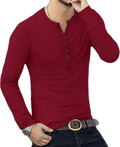 Vista 5 de YTD Camiseta básica Henley de manga larga para hombre