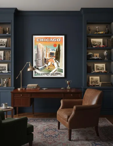 Vista 4 de Chicago USA - Marina City Chicago River - Fly Eastern Airlines - Vintage Airline Travel Poster c.1960s - Master Art Print (Unframed) 6in x 9in