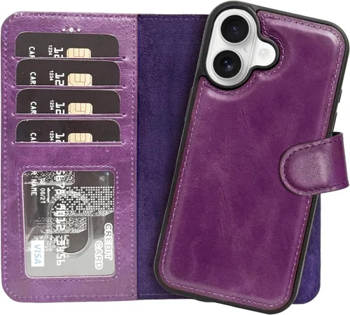 Vista 30 de HARDISTON Funda de piel auténtica hecha a mano compatible con iPhone 11 Pro de 5.8 pulgadas, funda magnética desmontable con tarjeteros - bordes