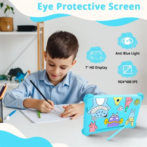 Vista 5 de Tableta infantil de 7 pulgadas para niños, tableta Android de 32 GB con funda incluida, WiFi, Bluetooth, pantalla IPS, control parental, tabletas
