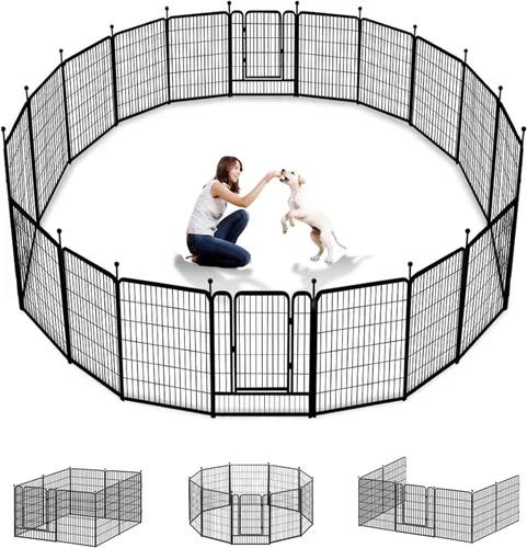 Vista 22 de Corralito para perros, 40 pulgadas, 8 paneles, valla para perros al aire libre, resistente, corral para perros grandes, medianos y pequeños, corral
