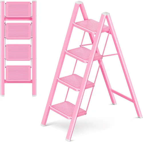 Vista 14 de Escalera plegable de 2 escalones con pedal ancho antideslizante, capacidad de 330 libras, escalera portátil ligera para uso en el hogar y la cocina