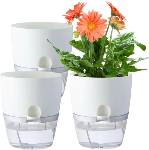 Vista 8 de Oliz - Macetas de 6 pulgadas con riego automático para plantas de interior, juego de 6 macetas de plástico gris con agujeros de drenaje
