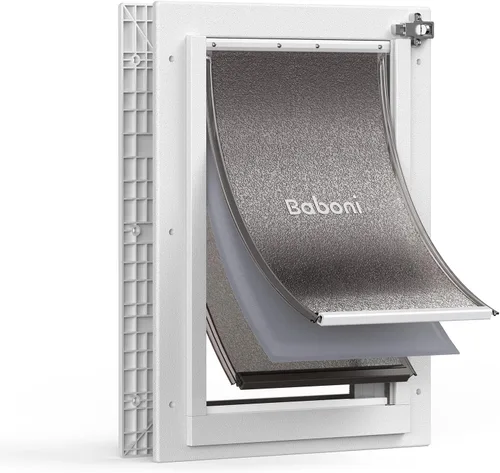Vista 12 de Baboni Dog Door for Door,Durable Plastic Frame,Small(Plus) Pets Up to 20 Lb,for Interior and Exterior Doors,Aluminum Lock,Metal Panel,Strong