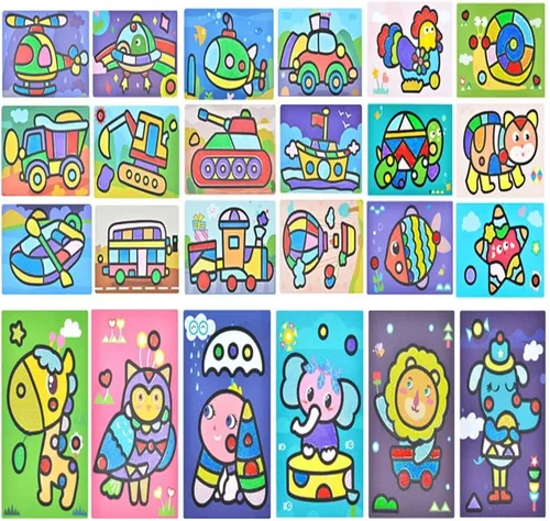 Vista 3 de JKanruh 48 kits de arte, kits de arte de arena de 12 colores con 24 hojas de cartas de pintura de arena, 12 hojas de pintura mágica para artes