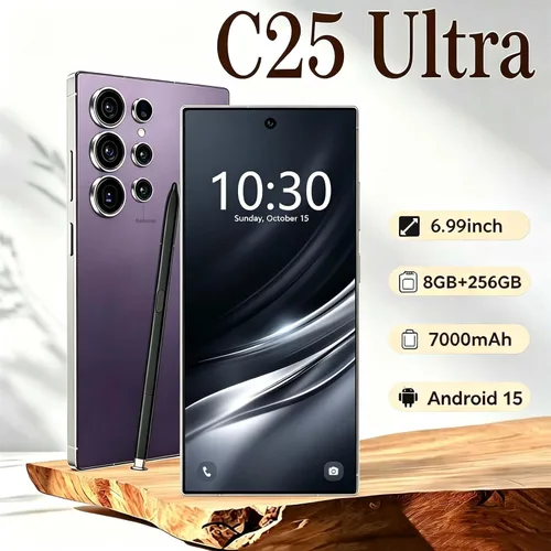 Vista 2 de C25U 5G Teléfonos desbloqueados Android 15 Smartphone 256GB+8GB Dual SIM Dual Standby Teléfono celular (púrpura)