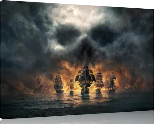 Vista 17 de TutuBeer 3 Piezas Arte de Pared Batalla Naval Barco Imagen Barco Pirata Velero Póster Barco Pirata Azul en Llamas Imagen Impresa en Lienzo Póster