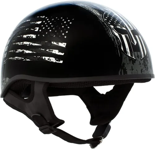 Vista 5 de Hot Leathers HLD1043 - Casco de calavera con diseño de calavera DOT Avanzado en blanco y negro brillante