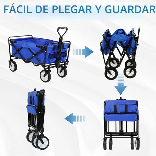 Vista 5 de Carros plegables de alta resistencia con ruedas, mango ajustable, carrito de playa plegable para comestibles al aire libre, pesca, campamento Azul