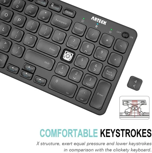 Vista 3 de Arteck HB305-2 Teclado Bluetooth universal multidispositivo Teclado Bluetooth ultra compacto inalámbrico con teclas de acceso rápido multimedia