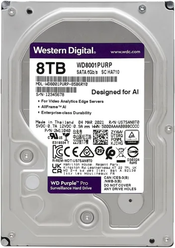 Vista 2 de Western Digital Disco duro interno WD Purple Pro Surveillance de 8 TB - SATA 6 Gb/s, caché de 256 MB, 3.5" - WD8001PURP