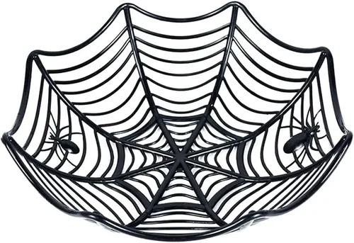 Vista 9 de Cuencos de cesta de tela de araña de Halloween, soporte de plástico para dulces para truco o trato, decoraciones de agarre a mano para suministros F