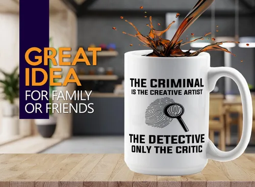 Vista 2 de Taza de café detective de 15 onzas, color blanco