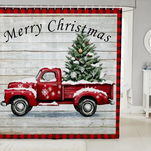 Vista 17 de Homewish Cortina de ducha de árbol de Navidad, juego de cortina de ducha de baño con diseño de copo de nieve dorado para niños y adultos, cortina
