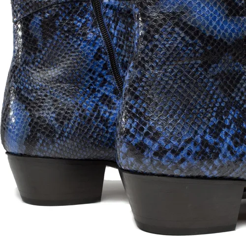 Vista 5 de Club Cubano EMMANUEL - Botas de tacón cubano de piel con estampado de serpiente color azul