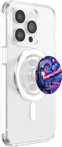 Vista 3 de Cyberpunk Vaporwave Synthwave Van Gogh Starry Night PopSockets MagSafe PopGrip for iPhone