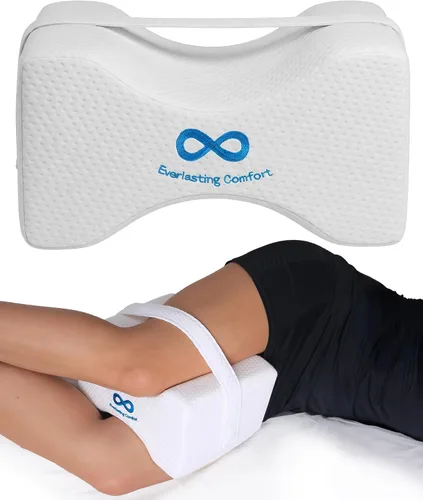 Vista 11 de Everlasting Comfort Almohada de rodilla de espuma viscoelástica para personas que duermen de lado, alivio del dolor de ciática, correa ajustable