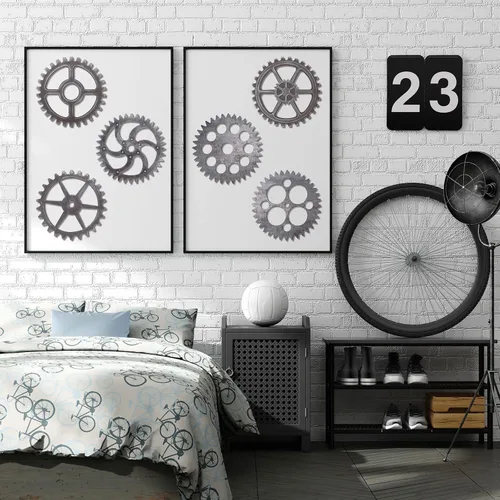 Vista 5 de 6 piezas de decoración de pared Steampunk de madera, rueda de engranajes steampunk, decoración industrial de pared de 10 pulgadas, combinación