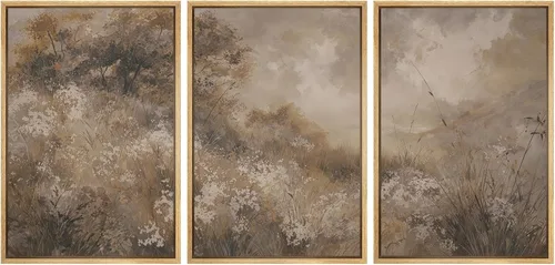 Vista 68 de SIGNFORD - Set de obras de arte en lienzo enmarcado para pared, ilustraciones abstractas de neblina del desierto en tonos neutros beige y marrón