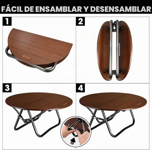 Vista 7 de VILLEY Mesa de camping plegable de bambú, mesa redonda de tarjetas de 24