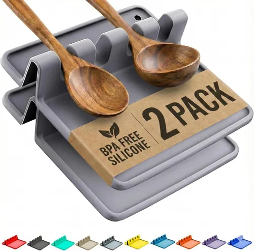 Vista 18 de Paquete de 2 cucharas de silicona naranja para estufa, soporte para cuchara para estufa Terracota quemada