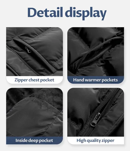 Vista 6 de CREATMO US Chaqueta acolchada impermeable para hombre, chaqueta de invierno cálida y gruesa para esquí
