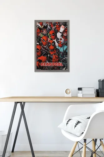 Vista 6 de Marvel Comics Deadpool - Póster de pared con caras, 22.4 pulgadas de largo x 14.7 pulgadas de ancho, versión enmarcada de madera de granero