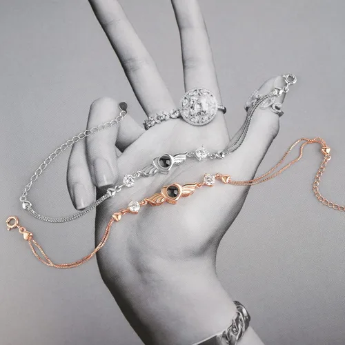 Vista 20 de Godchoices Pulsera de fotos personalizada, pulsera de proyección de fotos con imagen en el interior, collar con texto en inglés "I Love You