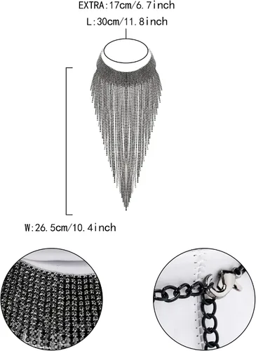 Vista 7 de Flyonce - Collar con diamantes de imitación para mujer, gargantilla con borla estilo pechera, joyería para fiesta formal