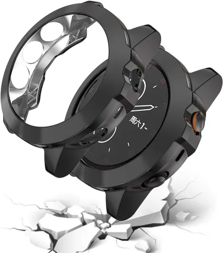 Vista 3 de Compatible con Garmin Fenix 5X/5XPlus/5X Sapphire Case, TPU plateado protector protector para 2.008 in Fenix 5X Watch Case (negro)