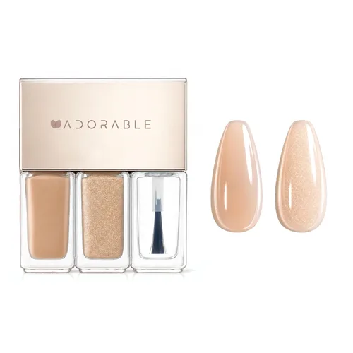 Vista 15 de Juego de esmaltes de uñas rosa coral, juego de 3 piezas a base de agua vegano melocotón y rubor nude con capa superior brillante Uñas frescas