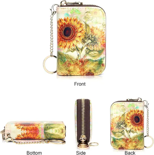 Vista 2 de APHISON - Tarjetero con protección RFID, carteras , funda para tarjetas de cuero con cremallera para mujerniñacaja regalo
