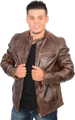 Vista 6 de Milwaukee Leather SFM1805 - Chaqueta de piel de cordero marrón con puntada lateral para hombre